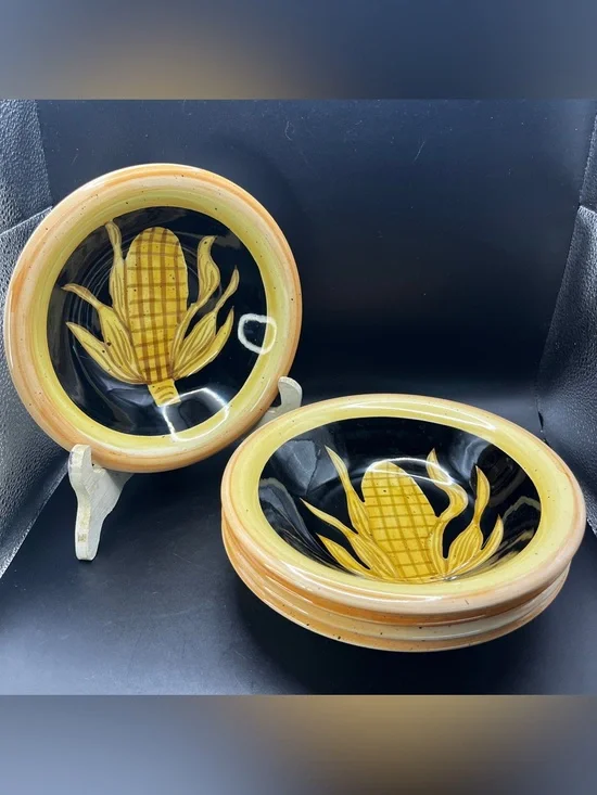 Salute Ceramics Hand Painted Corn On The Cob Bowls Vintage Soup Pasta Set Of 4