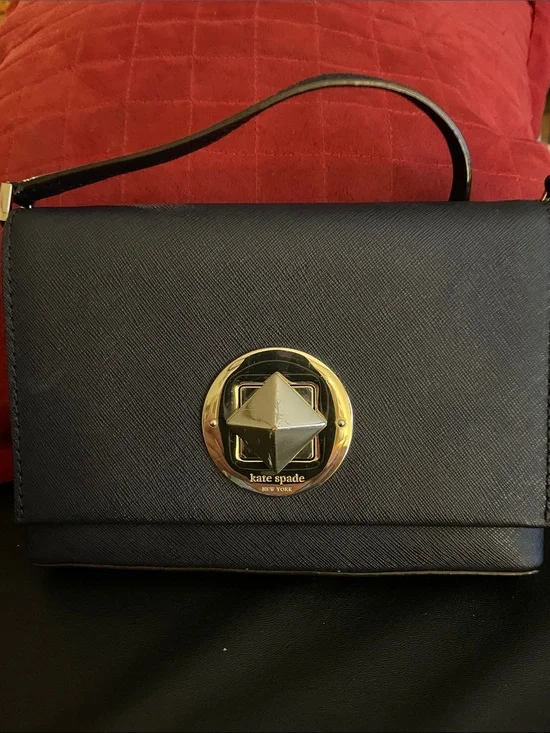 kate spade black leather crossbody with gold-tone medallion Adjustable Strap