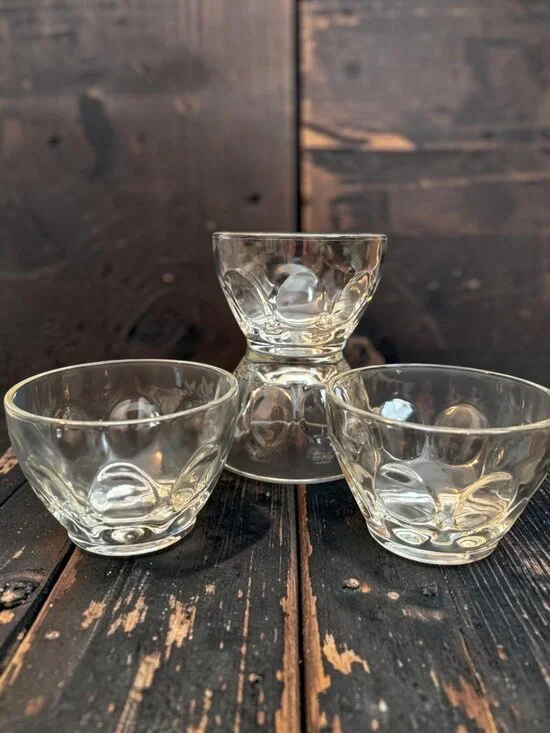 Vintage Clear Glass Dessert Bowls With Bubble Pattern - Set Of 4 Durable & Elega