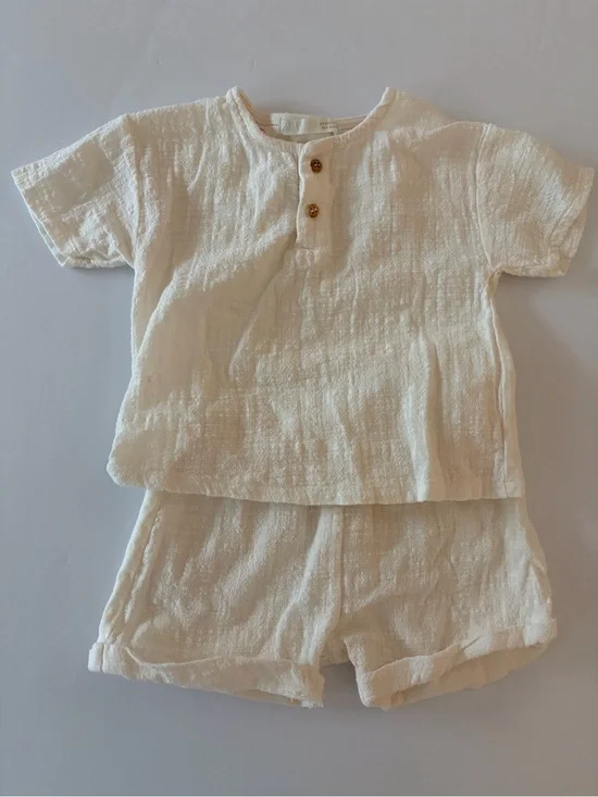 Zara Baby Matching Summer Set Infant Size 6-9 Months Ecru Cotton Casual