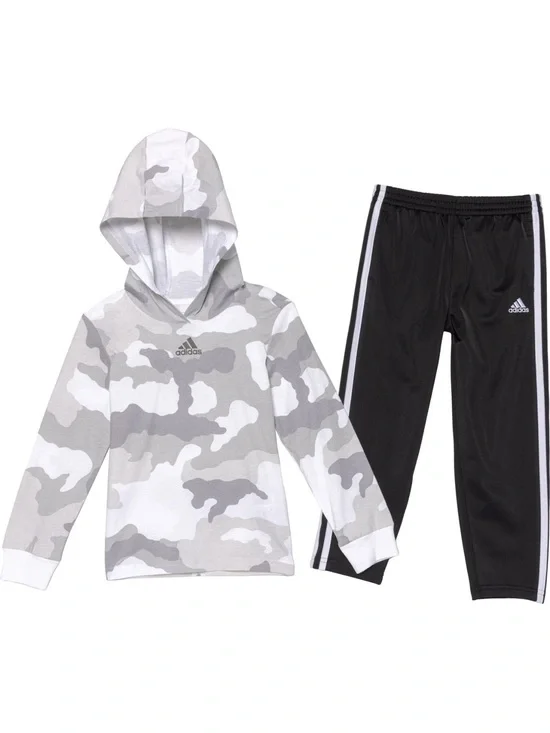 adidas Originals Gray Camo Hoodie & Black Track Pants Kids Set