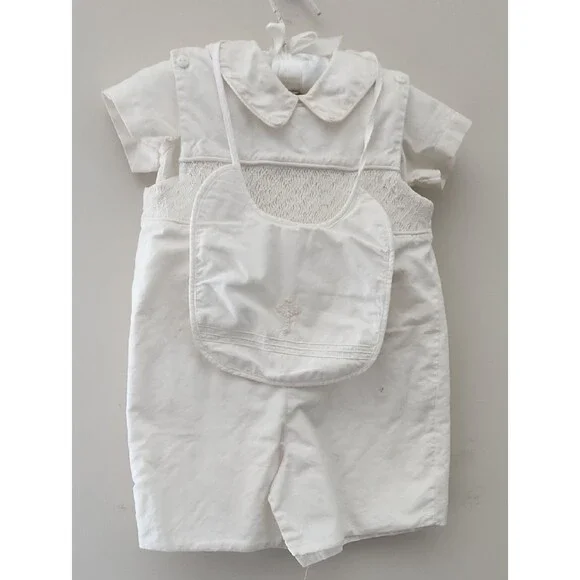 VTG Strasburg Children 18M Smocked Christening Romper & Bib Heirloom Set