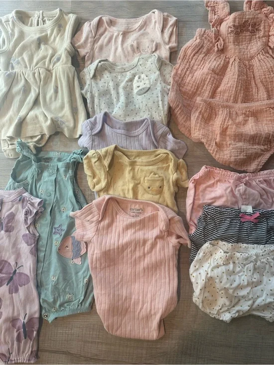 Pastel Baby Girl Clothing Lot in Pink, Peach, Lavender - 0-3 month