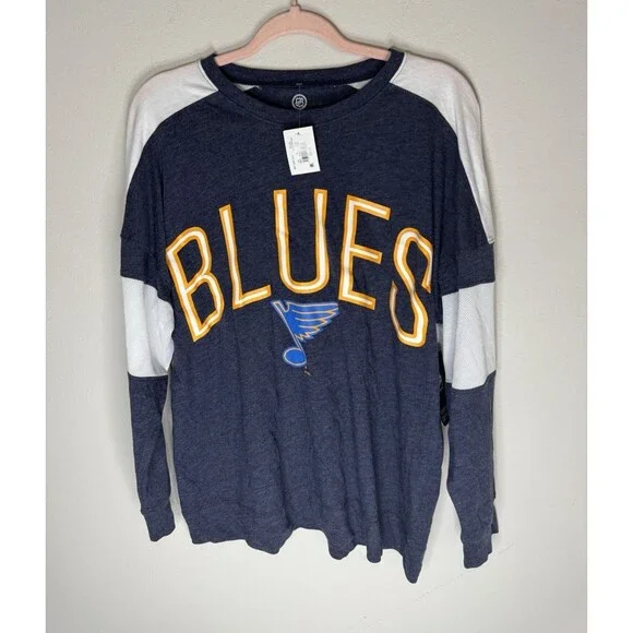St. Louis Blues NHL Long Sleeve Shirt Blue/White/Gold Size L Licensed