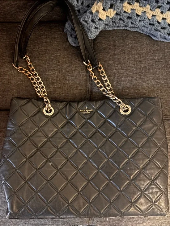 kate spade Black Quilted Leather Dress Chain-Handle Tote