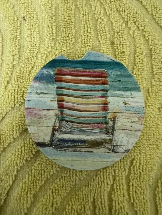 I Need a Day at The Beach Ceramic  Stone Car Coaster By Patrick Reid O'Brien