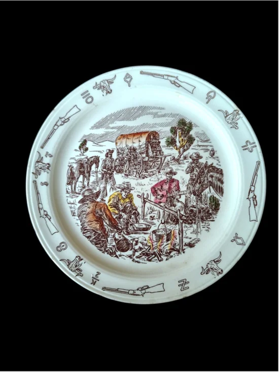 Vernon Kilns Frontier Days Dinner Plate Winchester 73 1950s Hand Painted 10 1/4”