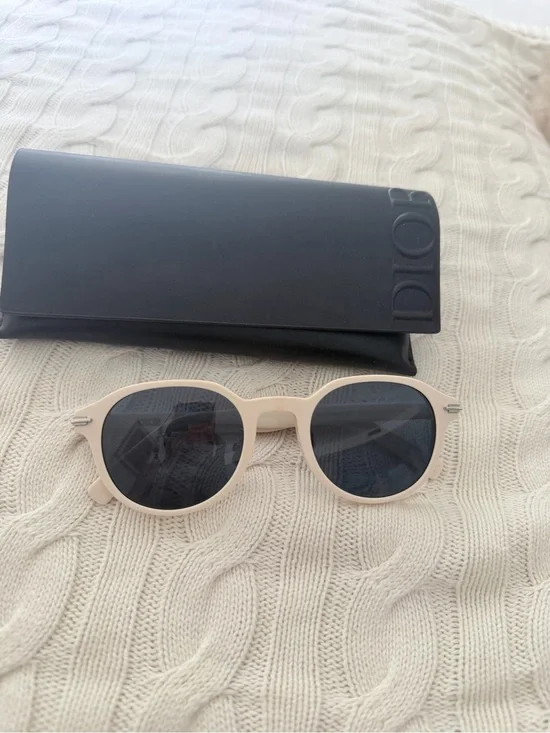 Dior Round Sunglasses in Cream Frame with Black Lenses
