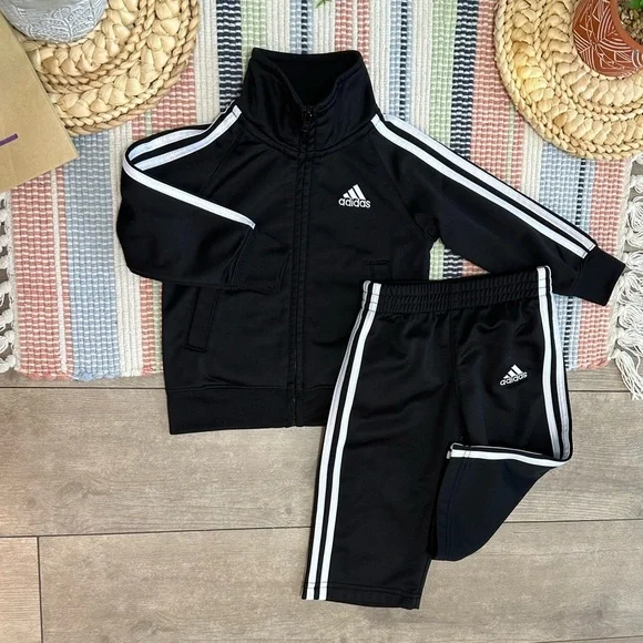 Adidas Baby Tricot Zip Track Jacket & Pants Set Black and White Tracksuit