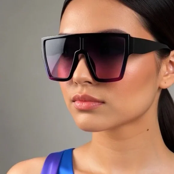 Oversized Square Sunglasses Pink Gradient‎ Pink Lenses Women's Fashion Hip Hop