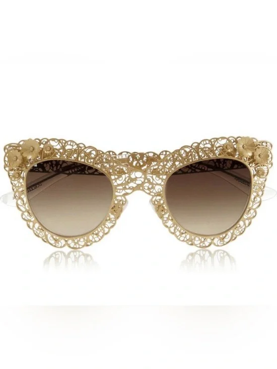 Dolce & Gabbana Filigree Metal Cateye Sunglasses Vintage Gold