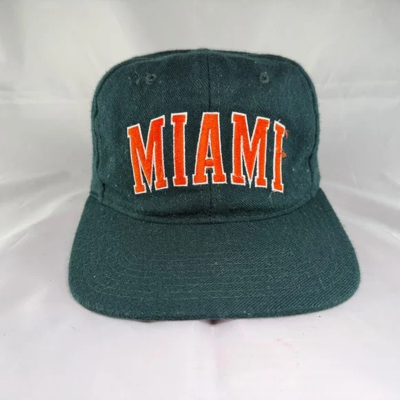 Vtg 90s StarterThe Natural Miami Hat Mens Snapback Green Wool Hurricanes NCAA