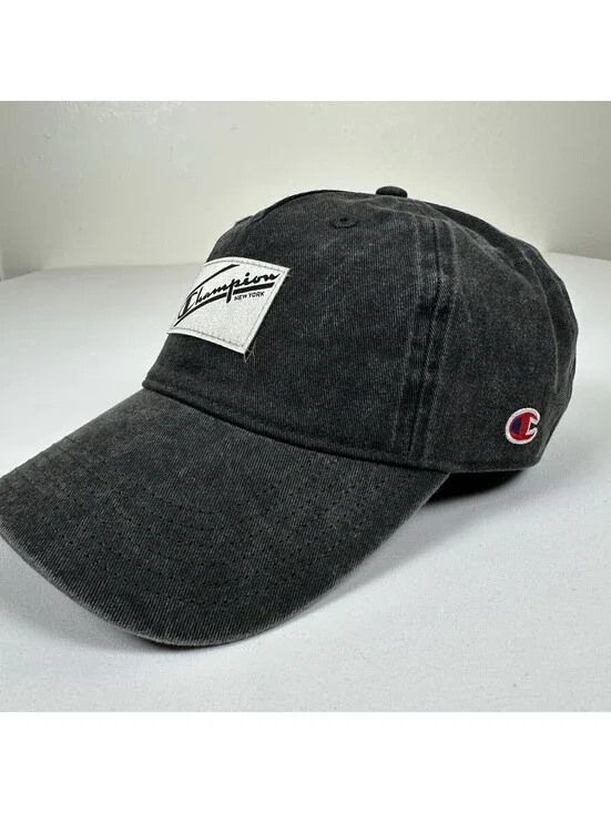Champion New York Mens Strapback Hat Black Washed Script Logo Adjustable Cap