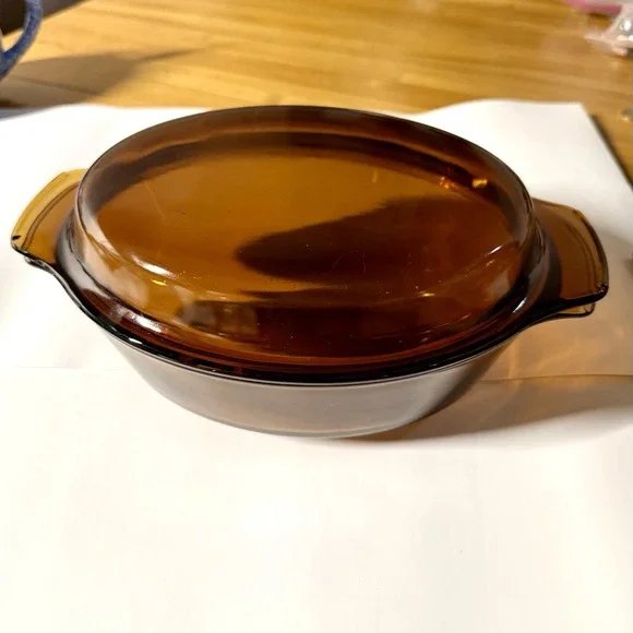 VTG Anchor Hocking Fire King 433 Oval Amber Glass Casserole Dish w/ Lid  1.5qt