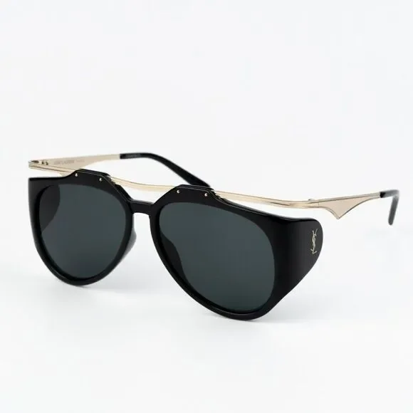 NEW Saint Laurent SLM137 AMELIA 001 Black Gold Grey Unisex Sunglasses