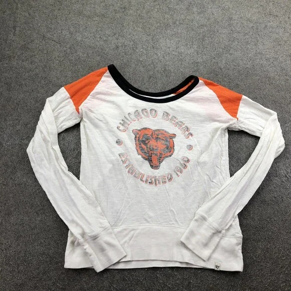 Chicago Bears Shirt Womens Medium White NFL Football '47 Raglan Long Sleeve