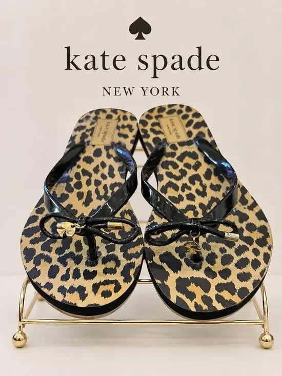 Kate Spade New York Nella Leopard Bow Flip Flops Black Size 7/8