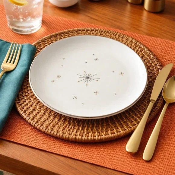 Syracuse China Evening Star Bread Butter Plates Set 4‎ Atomic Starburst MCM 6in
