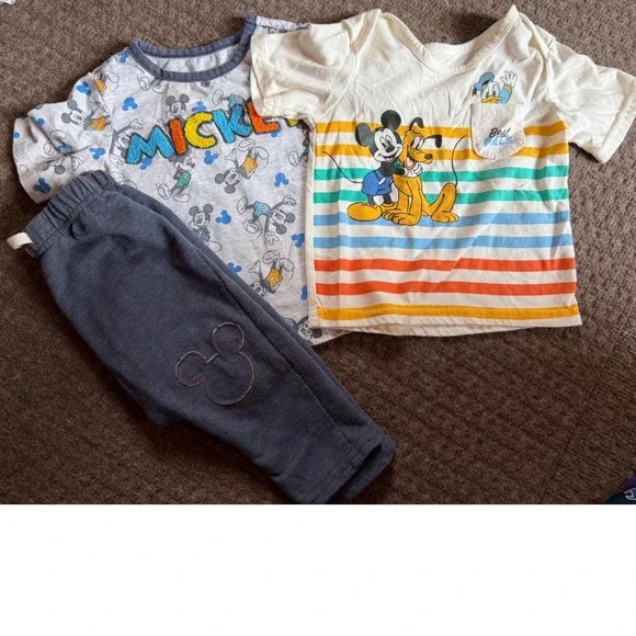 Disney Baby Mickey Mouse Pluto Donald Duck 3 Piece Shirt and Pants Set 12M