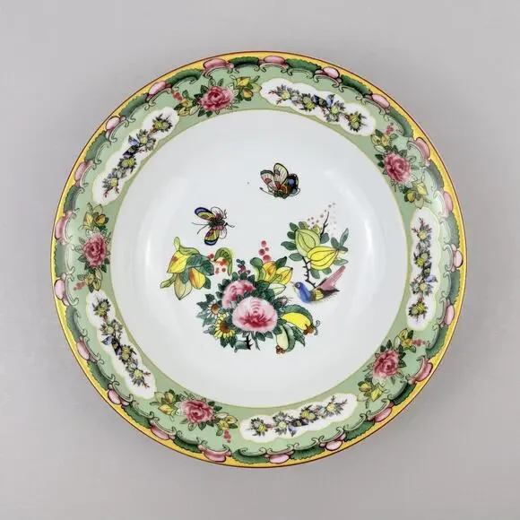 Williams Sonoma Famille Rose Pasta Bowl Green Floral Birds Butterflies Porcelain