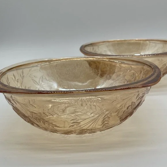 2 Jeannette Louisa Floragold Serving Bowls Iridescent Depression Carnival Glass
