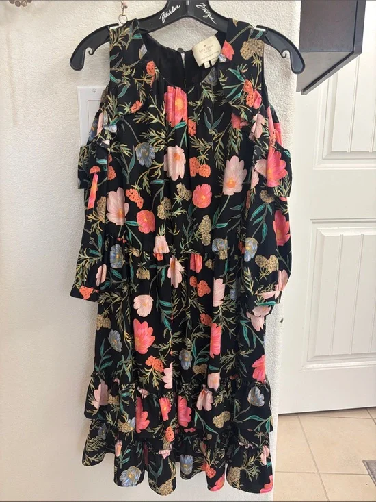 kate spade Black Floral Cold-Shoulder Dress