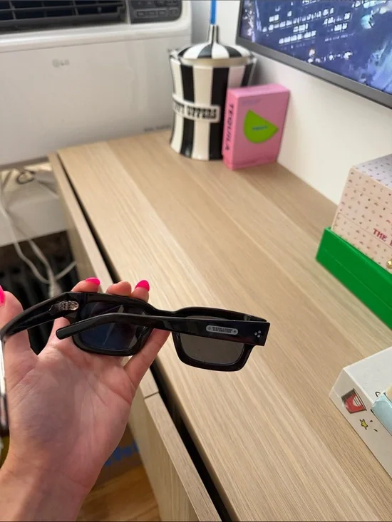 Black Rectangular Sunglasses with Subtle Logo Accent - Unbranded