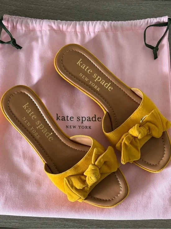 kate spade yellow knotted bow slide sandals