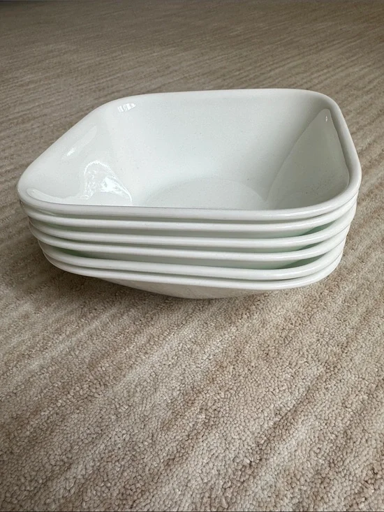 Set of 6 Corelle Pure White, Square Soup Cereal Bowl, 6 1/4 inch