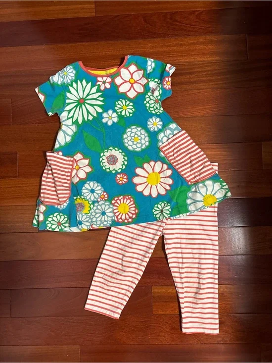 Mini Boden size 5 6 Floral Tunic and Striped Leggings Set matching set bg8