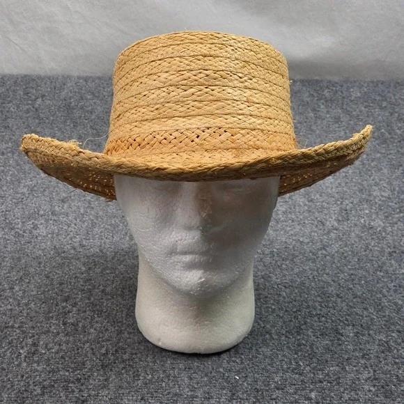 Vintage Cowboy Hat Straw Mens 7 1/4 Tan Stevens Raffia Western Rancher USA Made