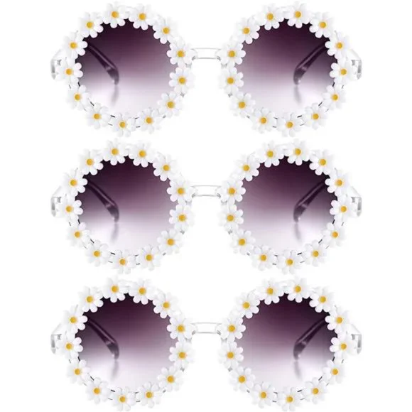 3 Packs Retro Daisy Sunglasses for Women Flower Round Disco Sunglasses Floral