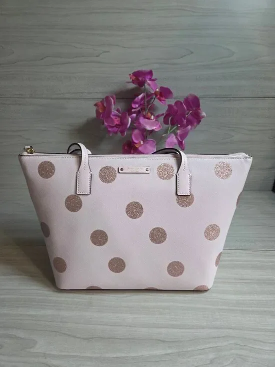 NWT Kate Spade Haven Lane Hani Pink Glitter Polka Dot Tote