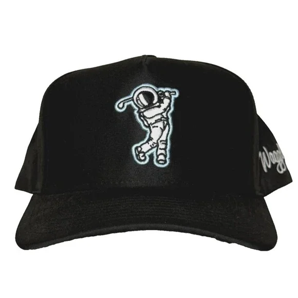 Waggle Moon Shot OG Snapback Hat Black Golf Astronaut Logo Adjustable Cap