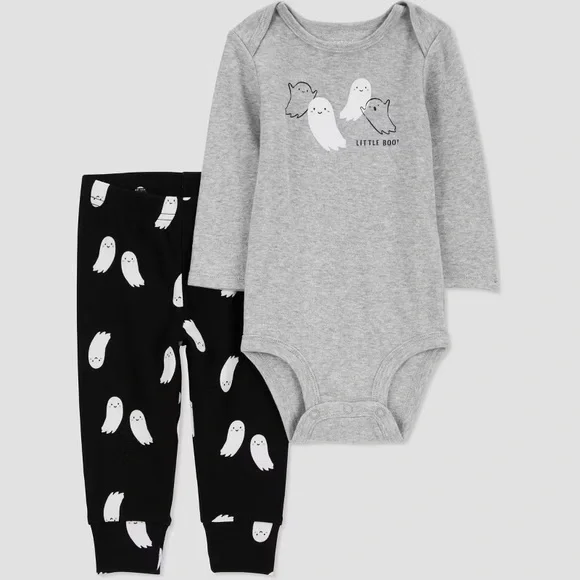 Carter's Just One You nwt 2pc Ghost Top & Bottom Set - Black/Gray Halloween