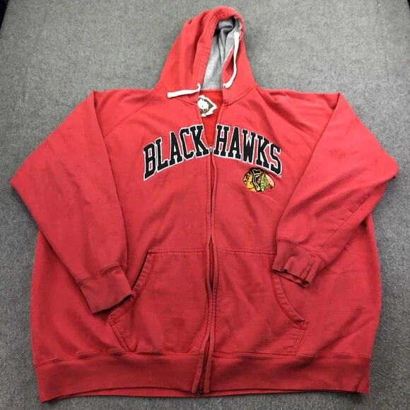 Vintage Chicago Blackhawks Hoodie Mens 4XL Red NHL Full Zip Sweatshirt Y2K