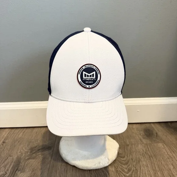 Melin A-Game Hydro Hat Men OSFM Snapback White Navy Blue Americana Patch