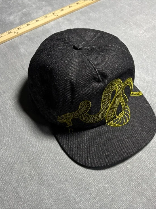 Urban Outfitters Snake Embroidered Snapback Hat Black Gold