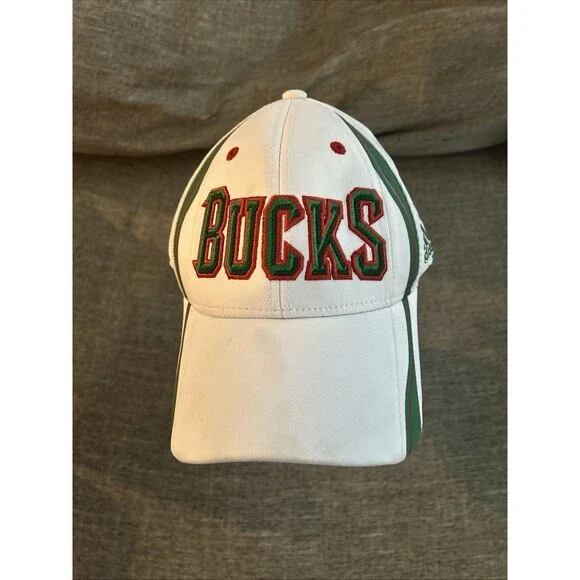 Adidas NBA Bucks Milwaukee Bucks Hat Adjustable Cap White Big Logo