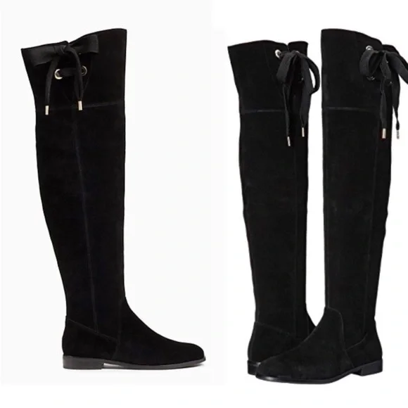 Kate Spade Rebecca black suede over the knee boots with lace up top luxury