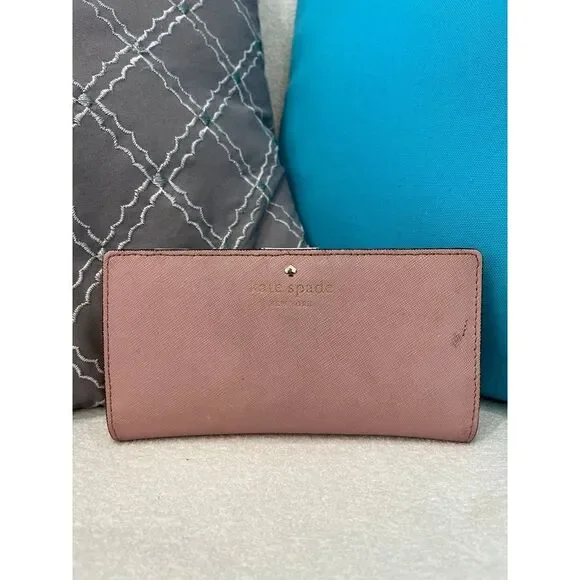 Kate Spade Mikas‎ Pond Stacy Crosshatch Leather bifold wallet pink
