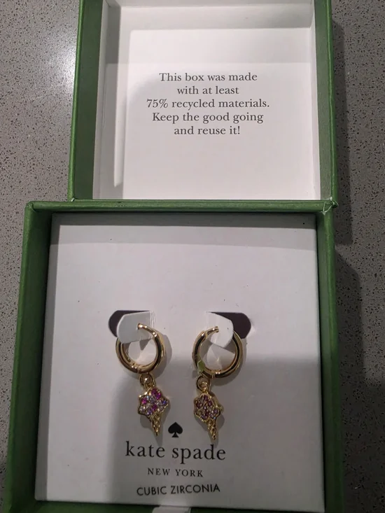kate spade Gold Hoop Earrings with Pink Ice Cream Cone Charm Drops