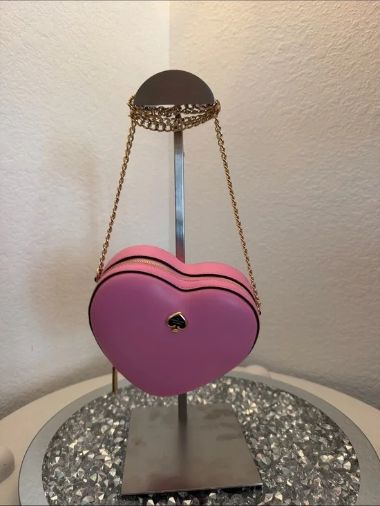 kate spade pink heart-shaped mini crossbody with gold chain NEW NO TAGS
