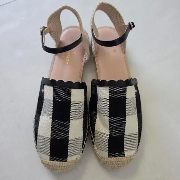 Kate Spade New York Bonnie Espadrille Flats Women's Size 7.5 B Plaid Blk White