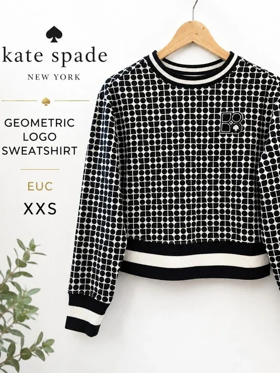 Kate Spade New York Black & White Geometric Logo Sweatshirt XXS EUC
