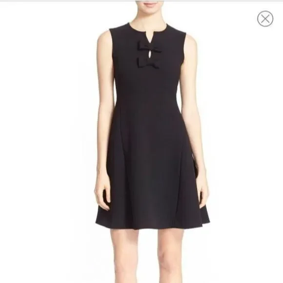 Kate Spade Fit & Flare Crepe Sleeveless Dress Bows Black Women's Size 2