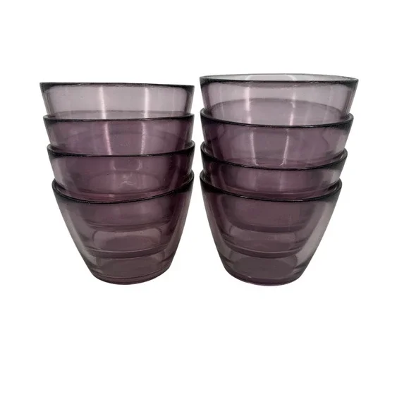 Set of 8 Amethyst Purple Glass Custard‎ Cups Prep Bowls Dessert Dishes Plum Tint