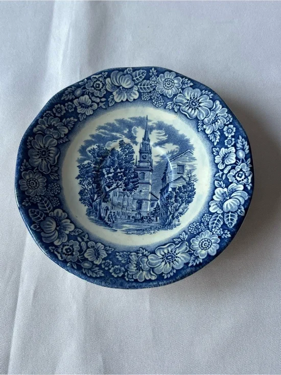 Vintage Liberty Blue Saucer Old North Church Staffordshire England Scene