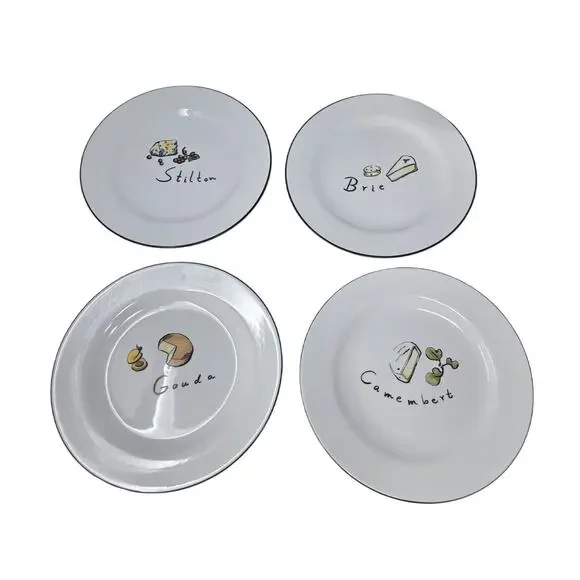 NEW Pottery Barn Cheese 4 Cocktail Plates Ceramic 2003 Gouda Brie Hosting Y2K