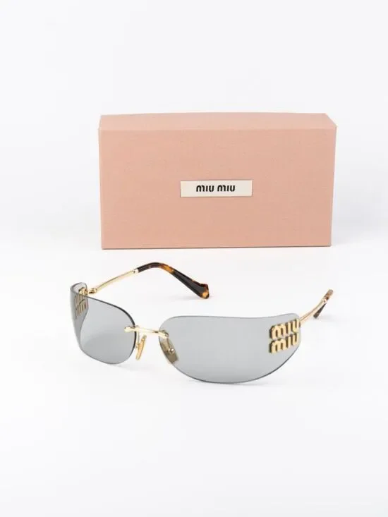 Miu Miu Women Sunglasses Gold Grey Rectangle Rimless MUA51S 5AK50K NEW AUTHENTIC